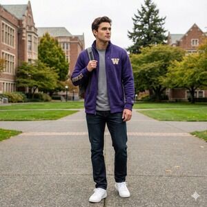 UW Washington Huskies Jacket Mens S Purple Champion Fleece Lined NCAA Sports‎